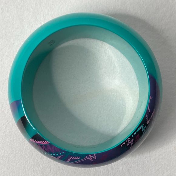 ATC Chunky Bangle Bracelet Wood Solid Green Abstract Multi Color Block - Picture 3 of 9